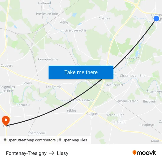 Fontenay-Tresigny to Lissy map