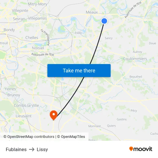 Fublaines to Lissy map