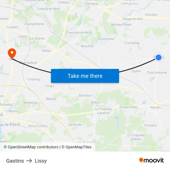 Gastins to Lissy map