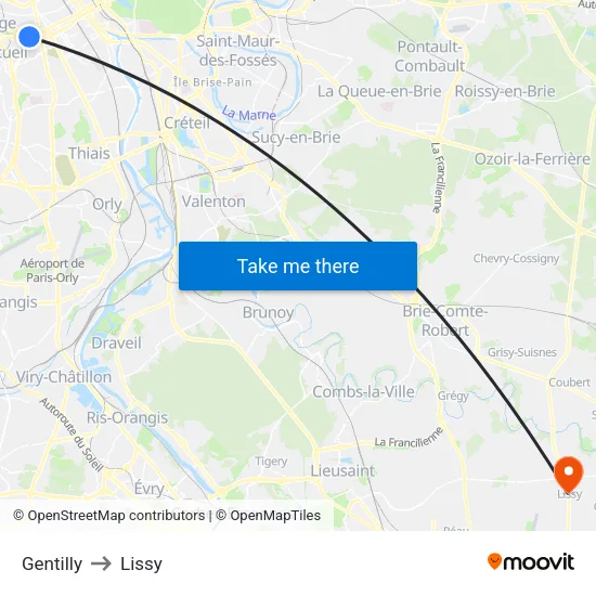 Gentilly to Lissy map