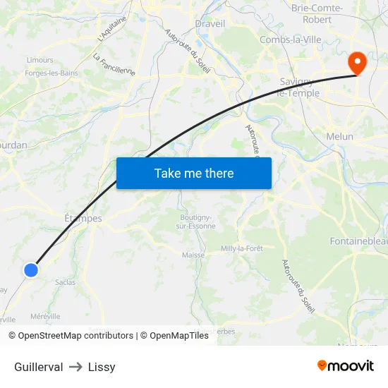 Guillerval to Lissy map