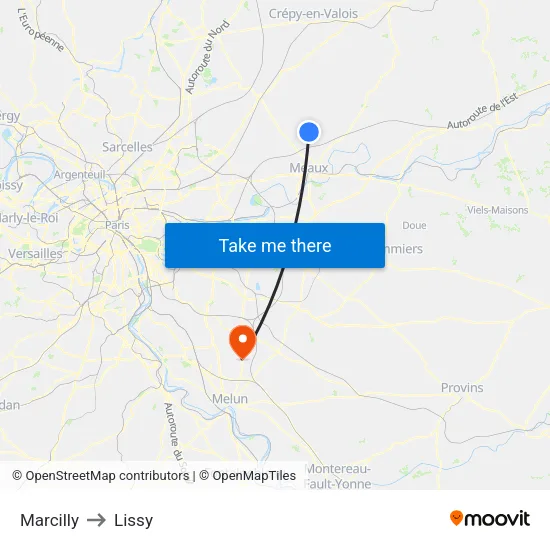 Marcilly to Lissy map