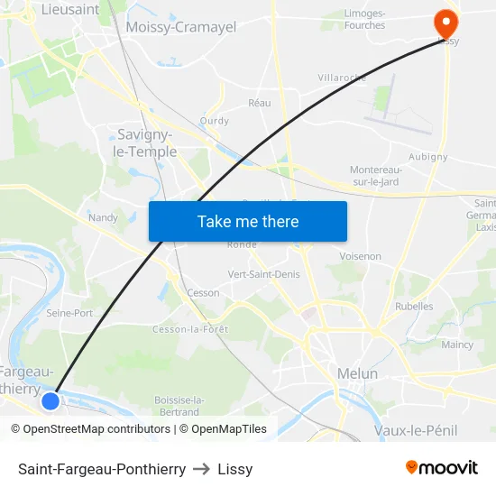 Saint-Fargeau-Ponthierry to Lissy map