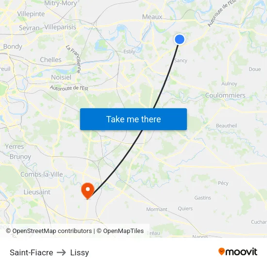 Saint-Fiacre to Lissy map