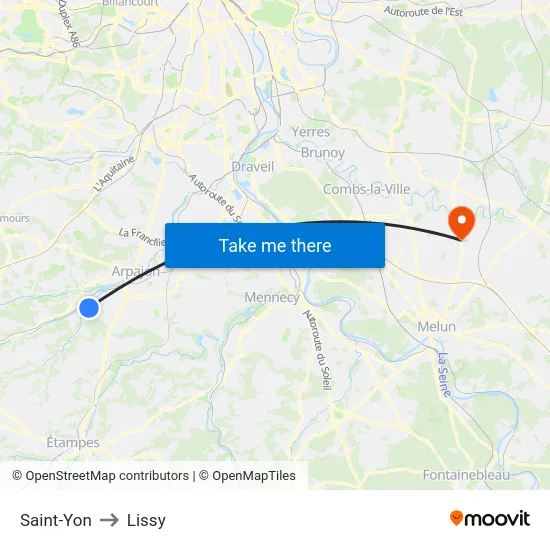 Saint-Yon to Lissy map