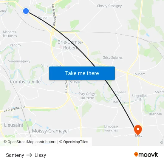 Santeny to Lissy map