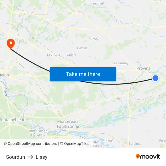 Sourdun to Lissy map