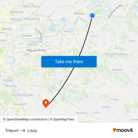 Trilport to Lissy map