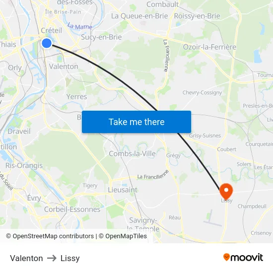 Valenton to Lissy map