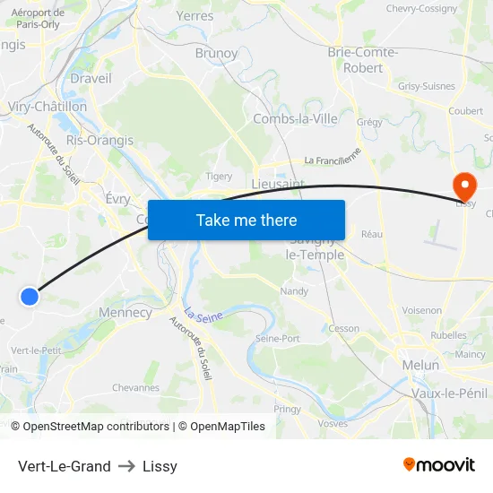 Vert-Le-Grand to Lissy map