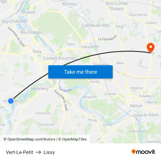Vert-Le-Petit to Lissy map