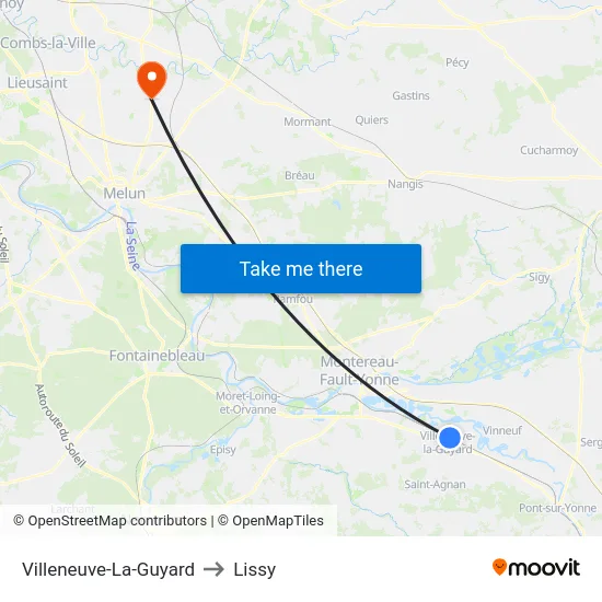 Villeneuve-La-Guyard to Lissy map