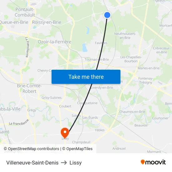 Villeneuve-Saint-Denis to Lissy map