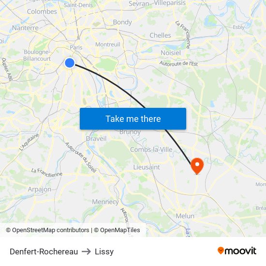 Denfert-Rochereau to Lissy map