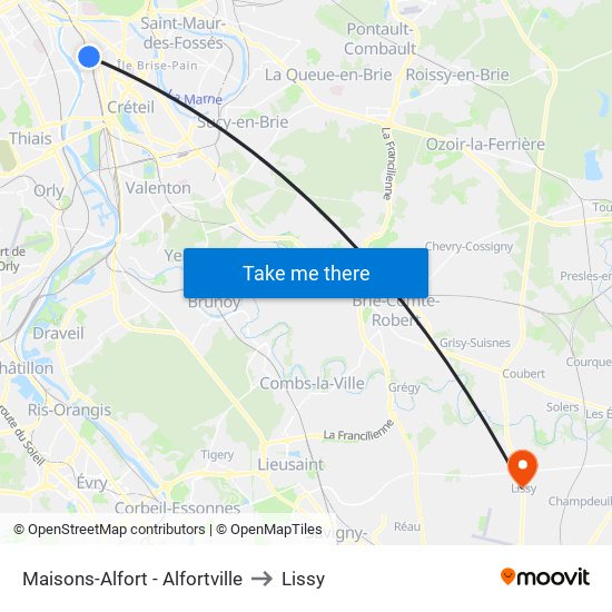 Maisons-Alfort - Alfortville to Lissy map
