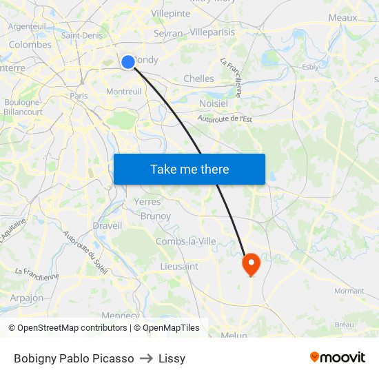 Bobigny Pablo Picasso to Lissy map