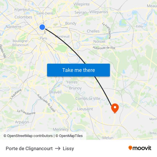 Porte de Clignancourt to Lissy map