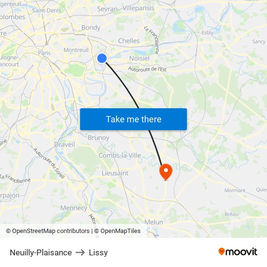 Neuilly-Plaisance to Lissy map