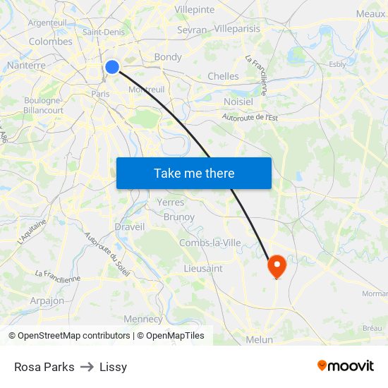 Rosa Parks to Lissy map