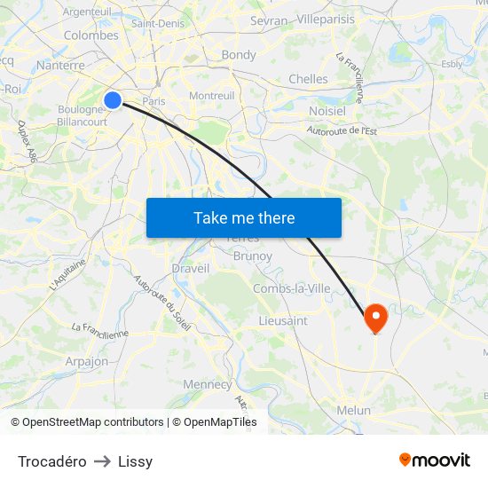 Trocadéro to Lissy map