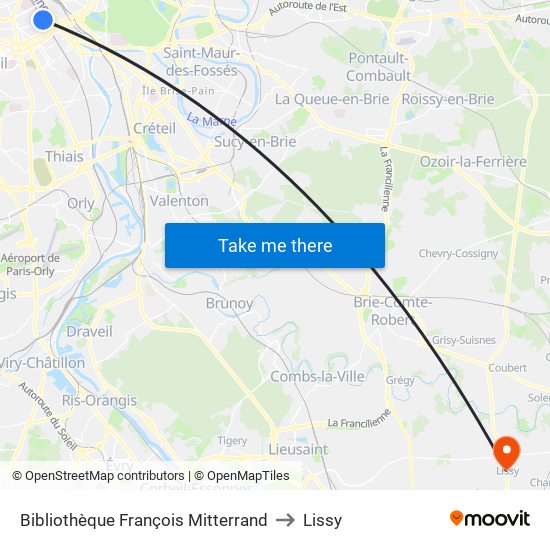 Bibliothèque François Mitterrand to Lissy map