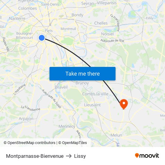 Montparnasse-Bienvenue to Lissy map