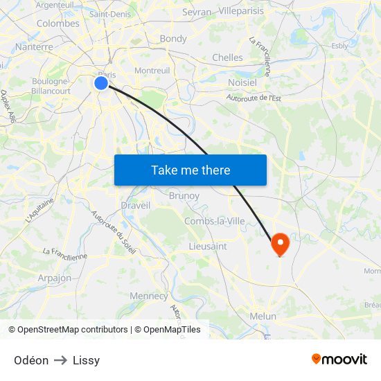 Odéon to Lissy map