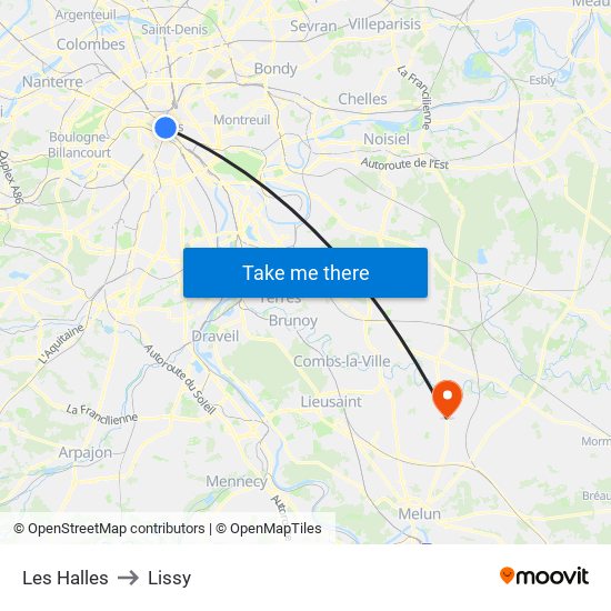 Les Halles to Lissy map