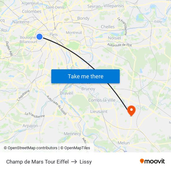 Champ de Mars Tour Eiffel to Lissy map