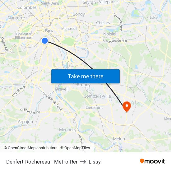 Denfert-Rochereau - Métro-Rer to Lissy map