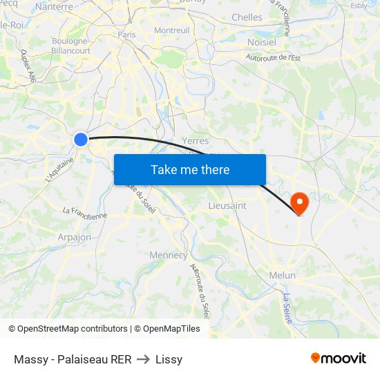 Massy - Palaiseau RER to Lissy map