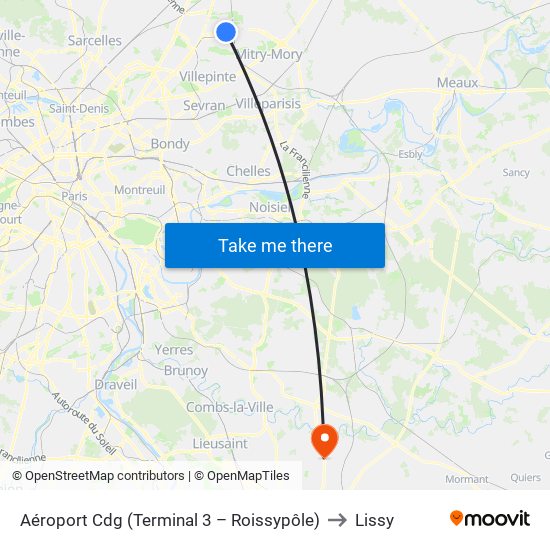 Aéroport Cdg (Terminal 3 – Roissypôle) to Lissy map