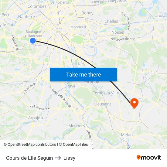 Cours de L'Ile Seguin to Lissy map