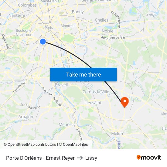 Porte D'Orléans - Ernest Reyer to Lissy map