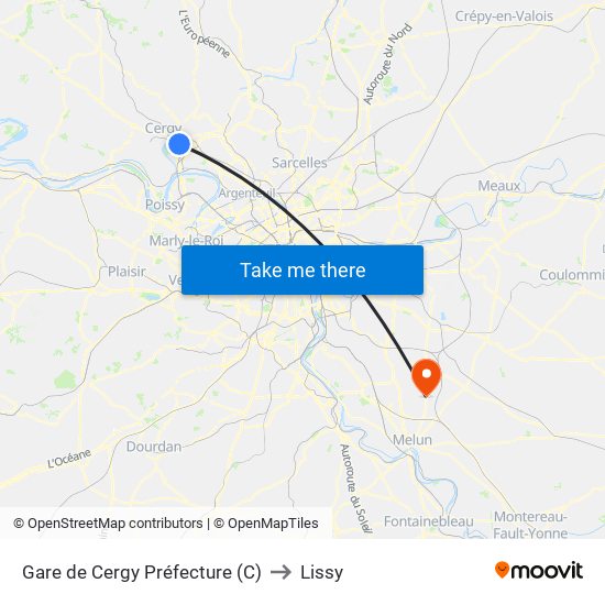 Gare de Cergy Préfecture (C) to Lissy map