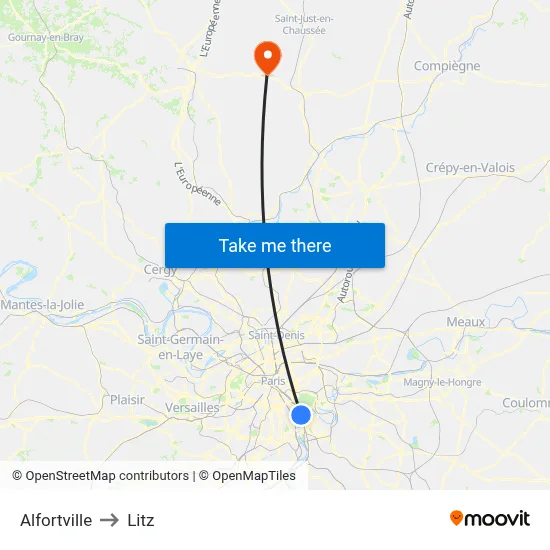 Alfortville to Litz map