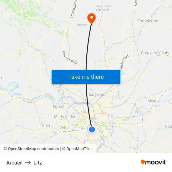 Arcueil to Litz map