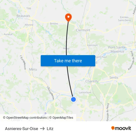 Asnieres-Sur-Oise to Litz map