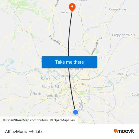 Athis-Mons to Litz map