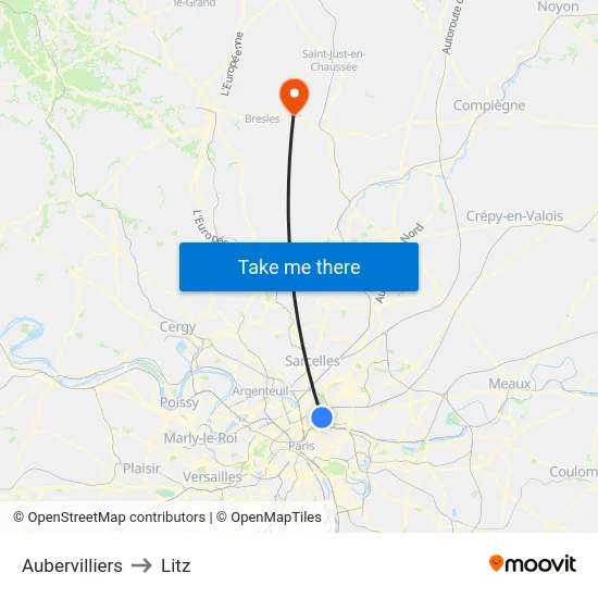 Aubervilliers to Litz map