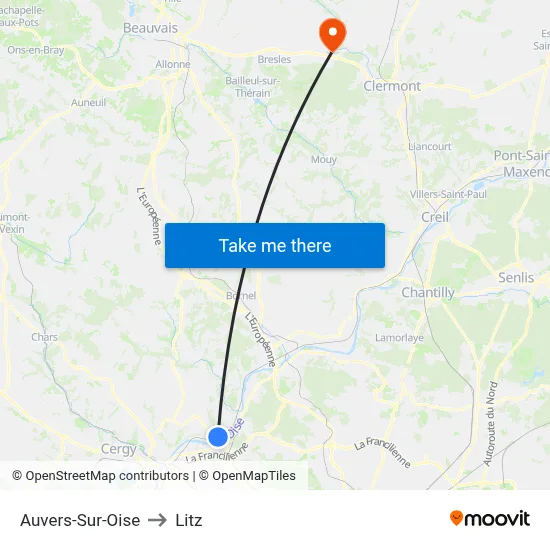 Auvers-Sur-Oise to Litz map