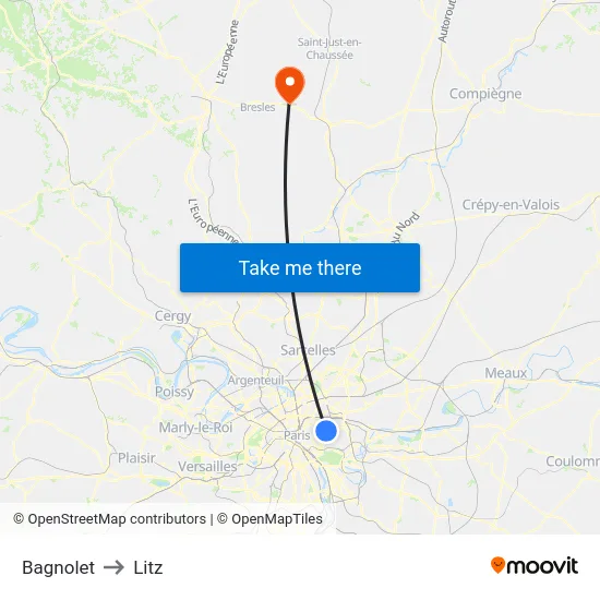 Bagnolet to Litz map