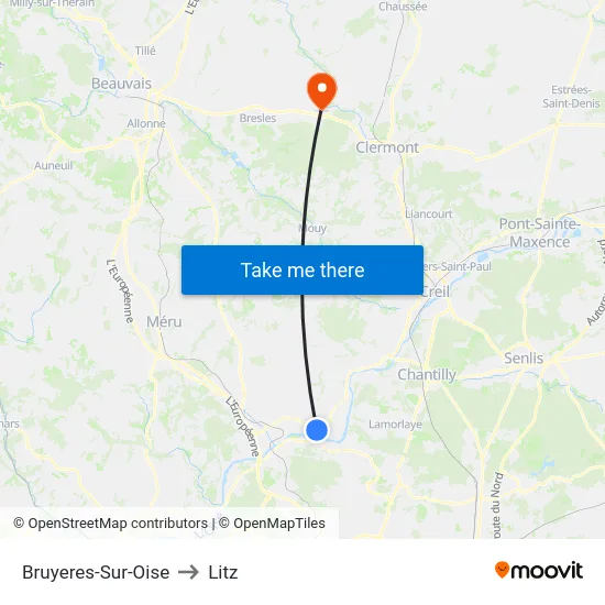 Bruyeres-Sur-Oise to Litz map