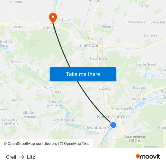 Creil to Litz map
