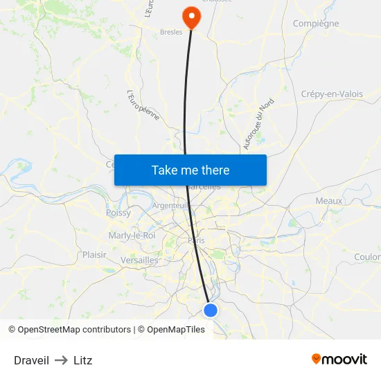 Draveil to Litz map