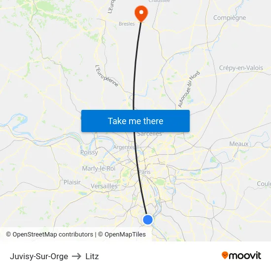 Juvisy-Sur-Orge to Litz map