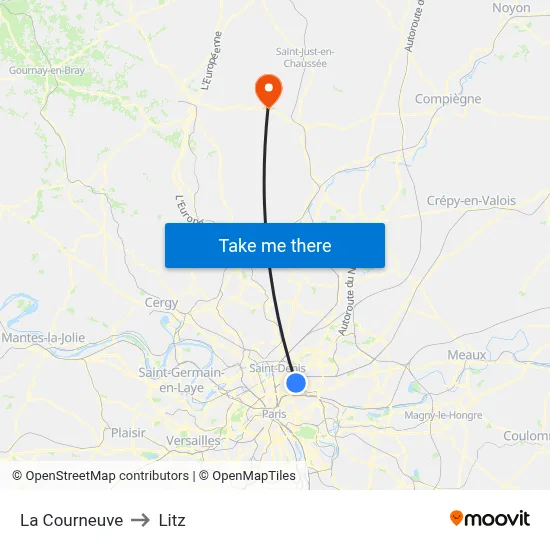 La Courneuve to Litz map