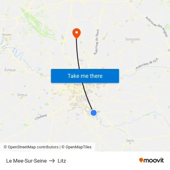 Le Mee-Sur-Seine to Litz map