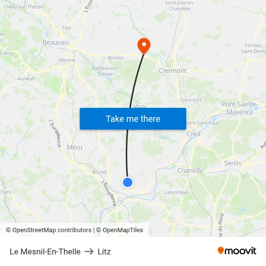 Le Mesnil-En-Thelle to Litz map