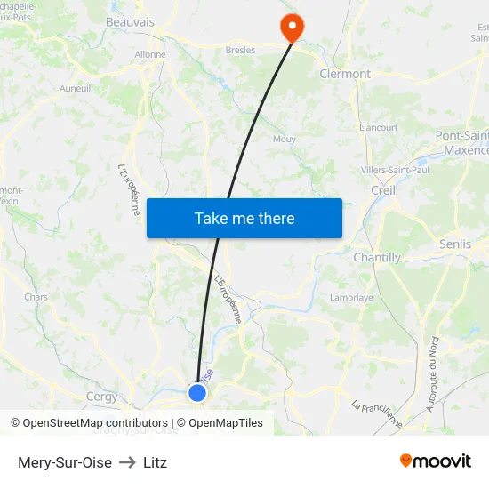 Mery-Sur-Oise to Litz map